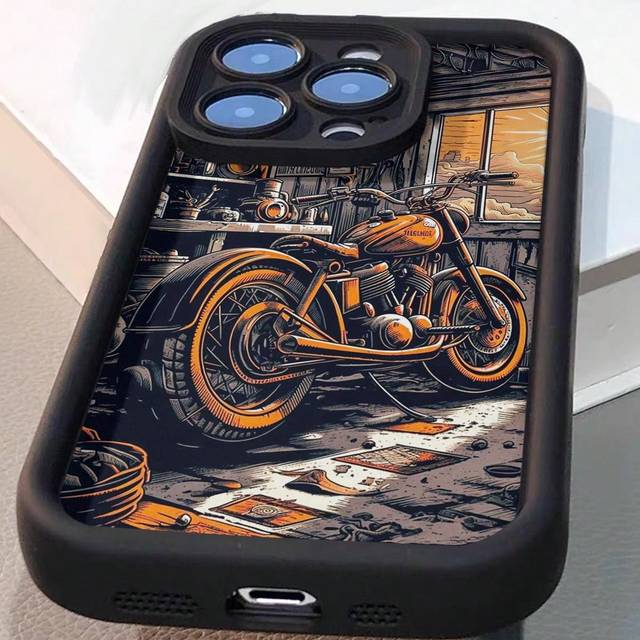 SHEIN Vintage Motorcycle Style Heavy Duty Anti-Fall Colorful Painted Phone Case Cover Compatible With IPhone 15 Pro Max, Apple P13 P14 P11 P12 XS XR 78P 78G