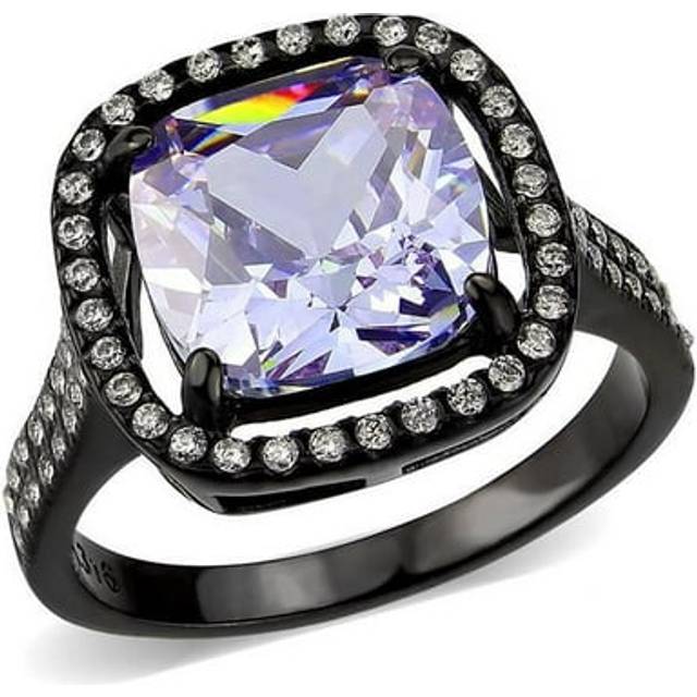 IP Black Stainless Steel Ring with AAA Grade CZ, Light Amethyst - Size 5