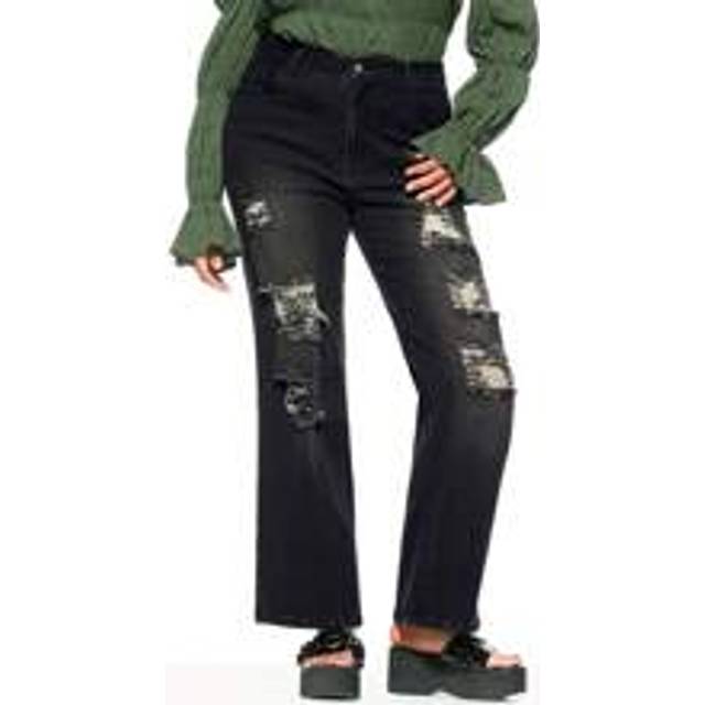Sommar Y2K Punk Distressed Plus Size Dam Jeans - Svart (0XL,1XL,2XL,3XL,4XL)