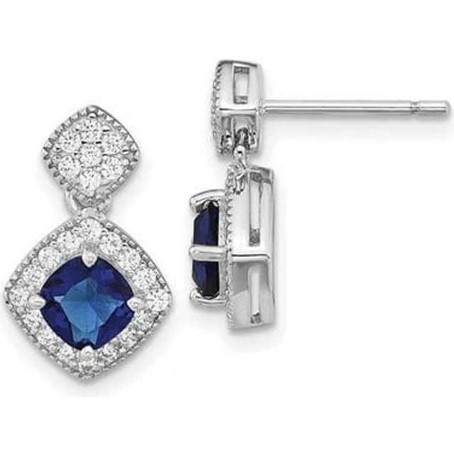 Finest Gold Sterling Silver Cheryl M Rhodium-Plated Blue Glass & CZ Post Dangle Earrings