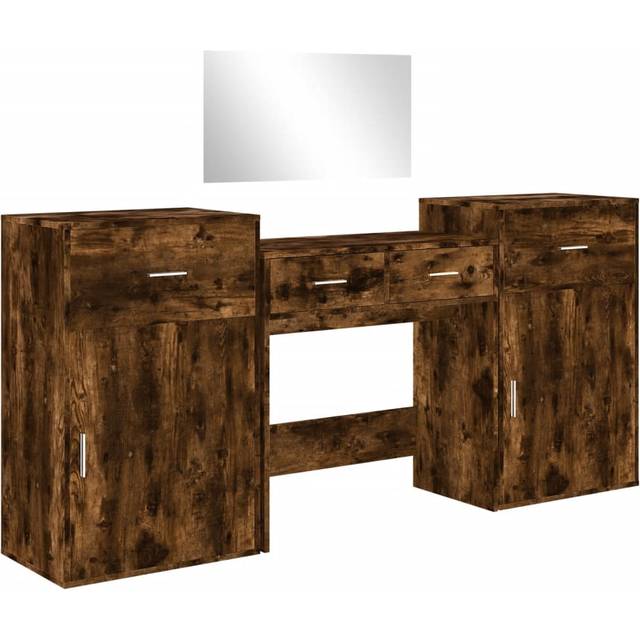 vidaXL Dressing Table Set 4 Piece Cosmetic Table Smoked Oak Engineered Wood