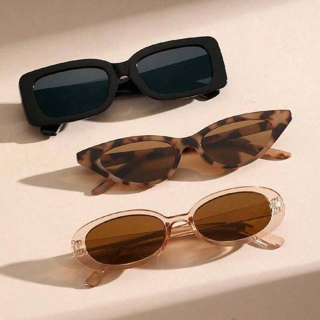 SHEIN 3 Pairs European And American Retro Square Frame Fashion Glasses, Fashionable And Unique Triangle Eyewear
