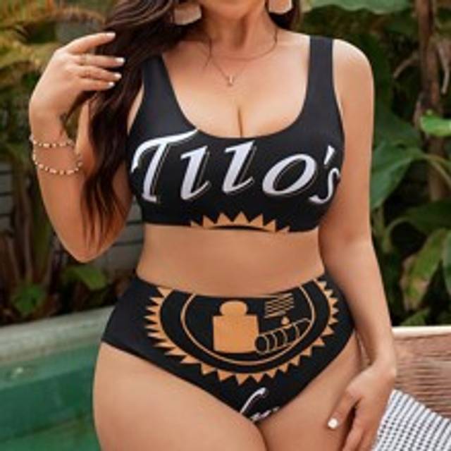 Summer Beach Plus Size Letter tryckt Holiday Matchande Bikini Set BH & Bikini Set Bottom Bikini Set - Svart (0XL,1XL,2XL,3XL,4XL)