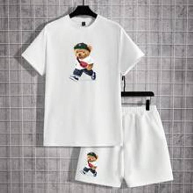 Herr Sommar Casual Björn Tryckt Kort Ärm T-shirts Och Shorts 2st/set - Vitt (L,M,S,XL,XS,XXL,XXS,XXXL,XXXXL)