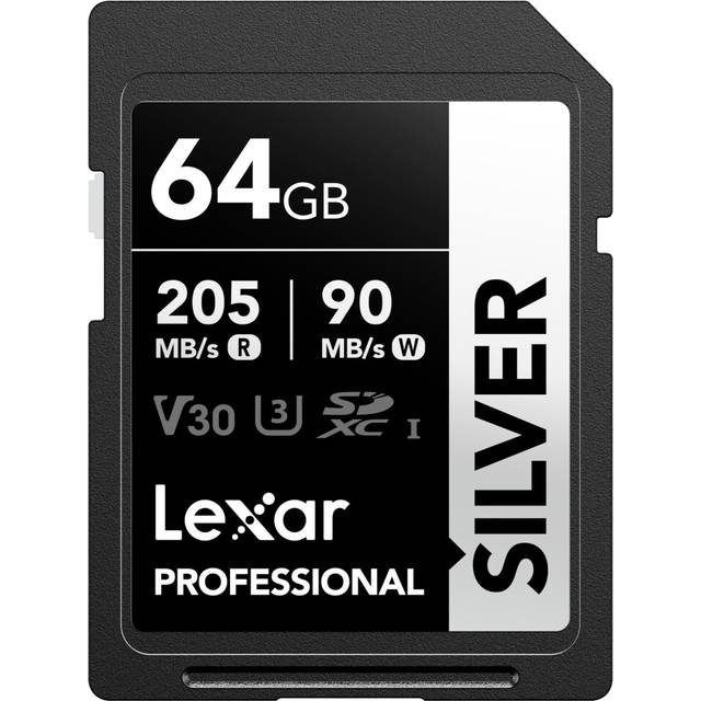 64GB SD Card SILVER, Up to 205MB/s Read, 90MB/s Write, SDXC UHS-I Memory Card, Class 10, U3, V30, SD Card for Professional Photographers,