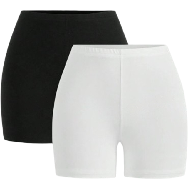SHEIN 2pcs/Set Black & White Casual Tight Fit Legging Shorts For Women, Summer