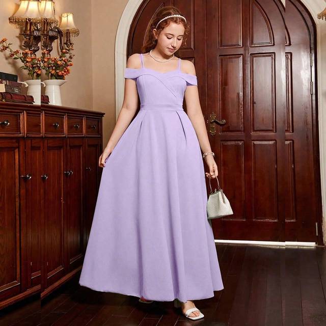 SHEIN Teen Girl Elegant Open Shoulder Long Dress,Holiday,Summer,Travel