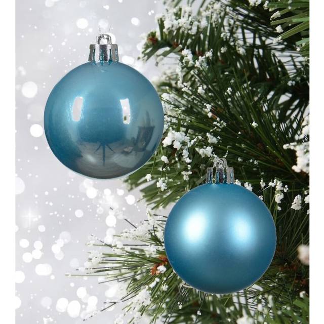 48 Sugar Blue Baubles Shatterproof Christmas Tree Hanging Decs 6cm