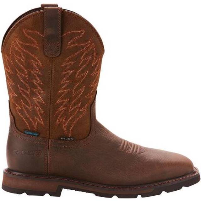 Ariat Mens Groundbreaker Wide Square Toe Waterproof Steel Toe Work Boot Dark Brown 9