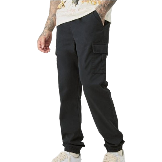 Tall Elasticated Waist Twill Slim Fit Cargo Trouser - Black - S