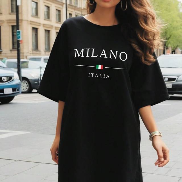 SHEIN Women&#39;s Summer Loose Fit Casual T-Shirt Dress With Round Neck And Drop Shoulder Sleeve In Letter Print