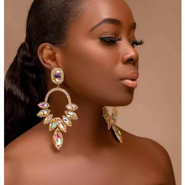 SHEIN Glamorous Copper Glass Rhinestone Detail Water Drop Shaped Dangle Earrings For Women Men For Gift