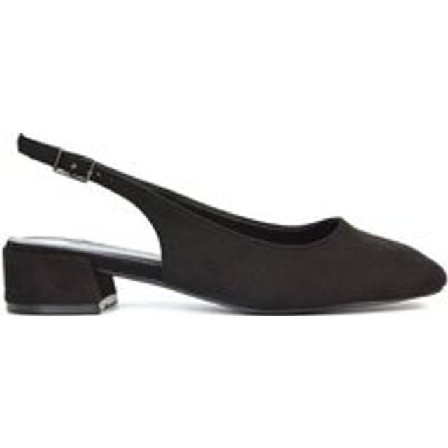 'Jilly' Square Toe Slingback Low Block Heel Court Shoes - Jet Black - 5