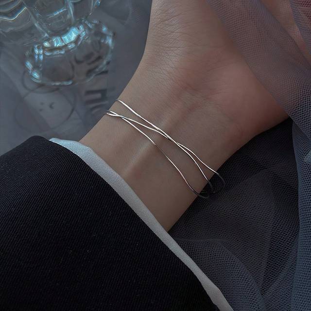 SHEIN S925 Sterling Silver 3-Layers Snake Bone Bracelet, Minimalist & Versatile & Luxury Design Gift For Her