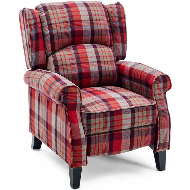 Luxury Life Fabric Pushback Recliner Armchair In Red Tartan, Red