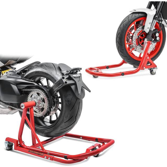 Set Montageständer vorne und hinten mit Rangierhilfe passend für Ducati 848 08-10 ConStands rot MX1