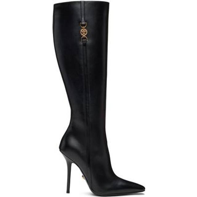 Versace Black Medusa '95 Knee-High Boots - 1B00V-Black-Gold - IT 39