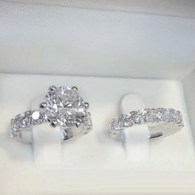 SHEIN 2pcs Elegant Stacking Rings Paved Shining Zirconia Symbol Of Beauty And Nobility Engagement/ Wedding Ring Luxury Jewelry