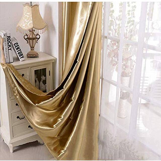 1 Pair Room Darkening Shiny Gold Curtains for Living Room Bedroom Eyelet Golden Curtains for Windows (Gold, 2 x 66x90 Inch)