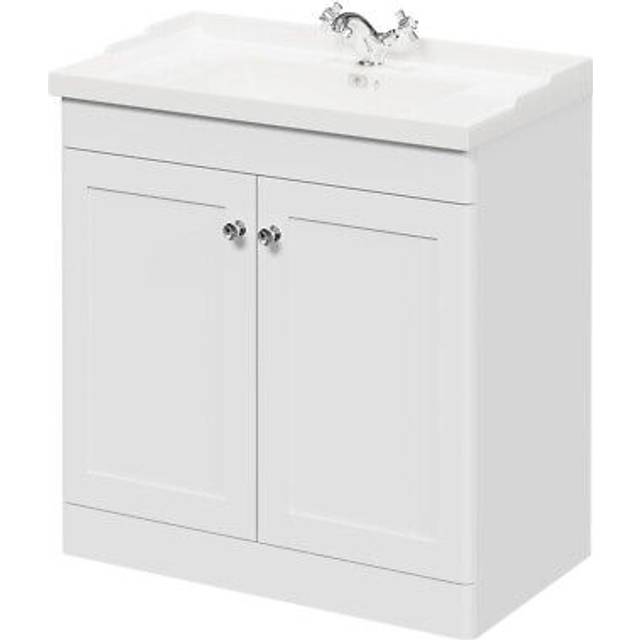 Wholesale Domestic Danbury Floor Standing Vanity Unit with 1 Tap Hole Traditional Basin and 2 Doors with Polished Chrome Handles | Satin White | MDF | 800mm
