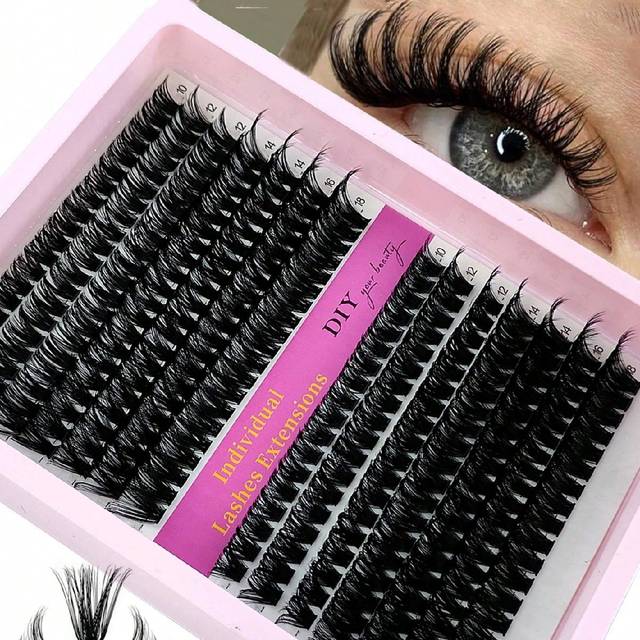 HBZGTLAD 280 Bundles 14 Lines 80+100pcs 0.07mm Fine Mink Eyelash Extensions Mix Length 10-18mm 3D Russian Volume Individual Cluster Makeup Black Fake Eyelashes