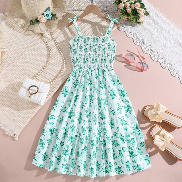 SHEIN Teen Girls Wrap Floral Printed Tie-Waist Holiday Dress