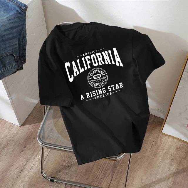 SHEIN Loose-Fit Oversized Crew Neck California Slogan Graphic Short Sleeve T-Shirt For Women, Summer, Unisex