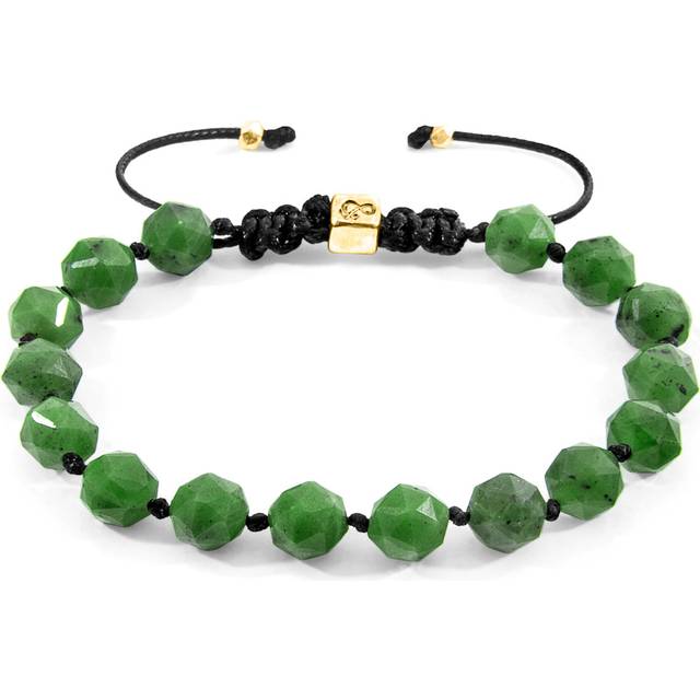 Green Jade Zebedee 9ct Yellow Gold and Stone Beaded Macrame Bracelet