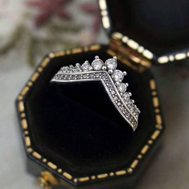 Esberry 1pc S925 Sterling Silver Elegant Glamorous Luxury Princess Crown Ring For Women Fine Ladies Jewelery Gift Women Dating Wear Christmas Gift