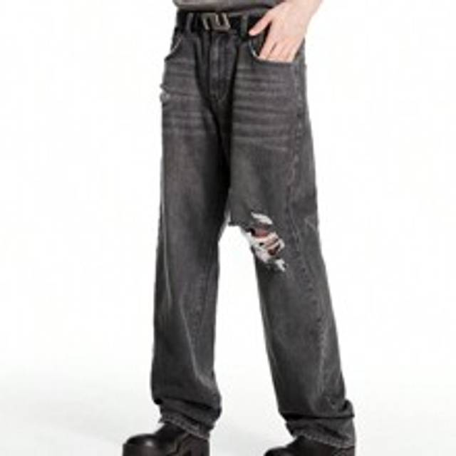 Mörkgrå slitna jeans med flare flare jeans för män (L,M,S,XL,XXL)