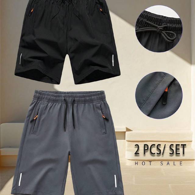 SHEIN 2pcs Boyfriend Style Men Casual Outdoor Shorts Quick-Drying Breathable Loose Straight Cargo Pants For Summer Hiking