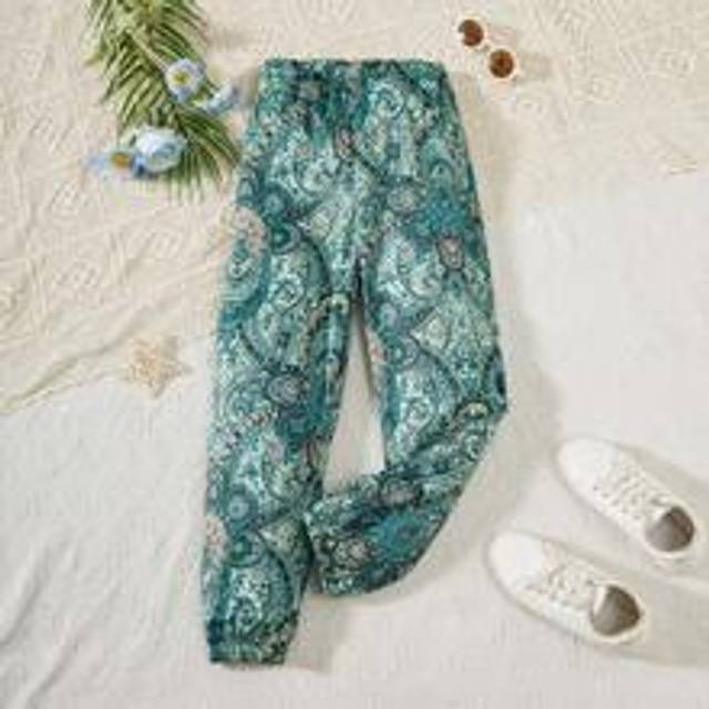 SHEIN Holiday,Summer,TravelTween Girls Boho Style Peasants Printed Elastic Cuff Joggers