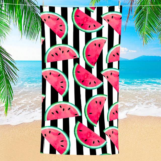 SHEIN 1pc Striped Watermelon Pattern Beach Towel, Ultra-Fine Fiber Super Large Beach Blanket, Strong Water Absorption Bath Towel, Suitable For Travel, Swimm