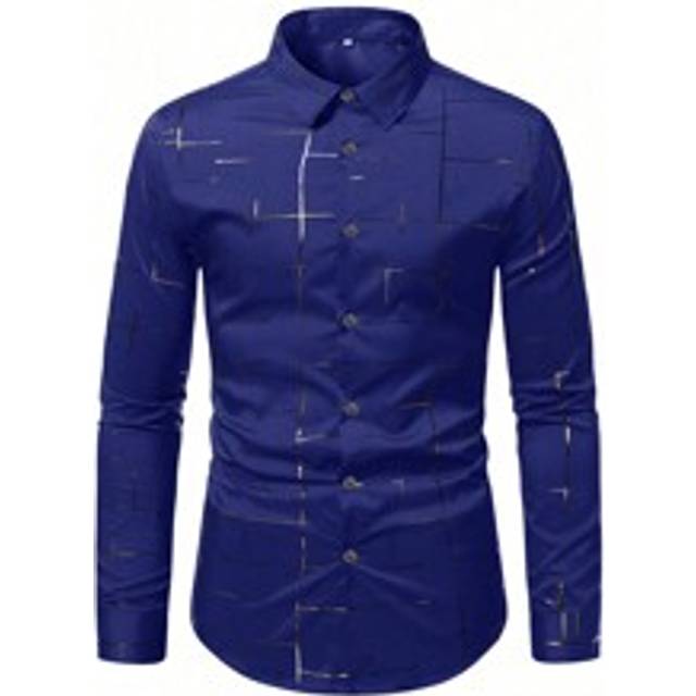 Herr Knappar Framtill Lång Ärm Skjorta Med Randigt Tryck - Kungsblått (L,M,S,XL)