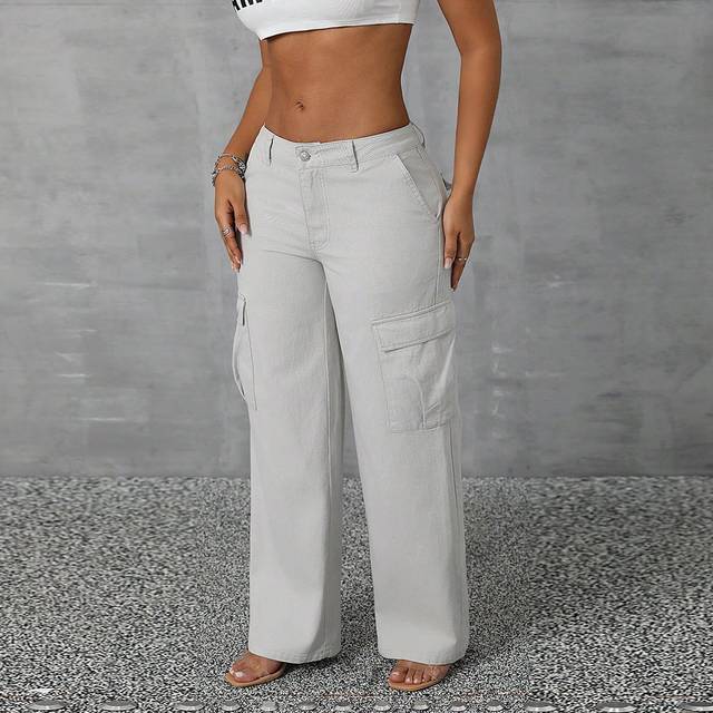 SHEIN Women&#39;s Button Waistband Loop Pocket Straight Leg Relaxed Fit Comfortable Jeans