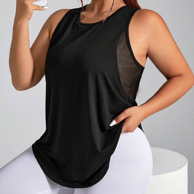 SHEIN Plus Size Women&#39;s Solid Color Simple Daily Jacquard Sport Tank Top