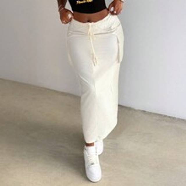 Kvinnors enfärgade bältade lång Casual Utility Kjol - Beige (L,M,S,XL,XS,XXL,XXS,XXXL,XXXXL)