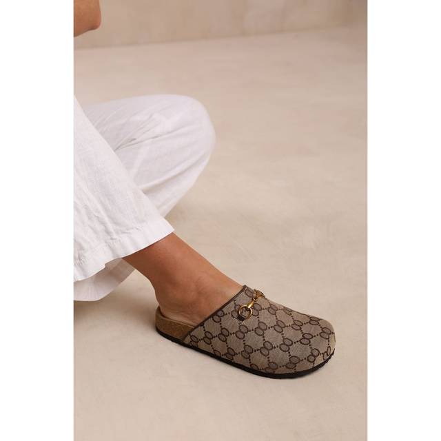 Where's That From Wheres Womens 'Dublin' Open Back Slip On Loafer With Gold Detail - Brown - Size UK 7