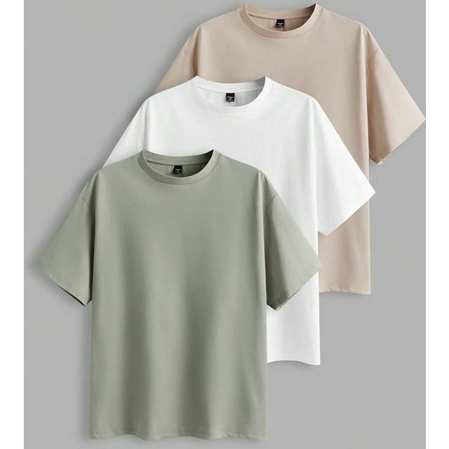 Manfinity 3pcs/Set Men Plus Size Solid Color Plain Nice Knitted Casual Short Sleeve T-Shirt, Regular-Fitting With Round Neckline, Perfect For Summer Daily Wear,