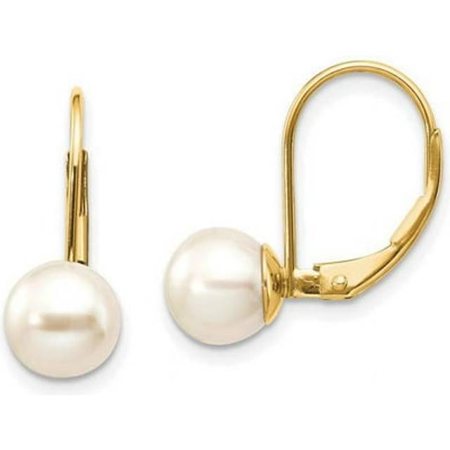 Finest Gold 14K Yellow Gold 7-7.5 mm Pearl Leverback Earring Mounting