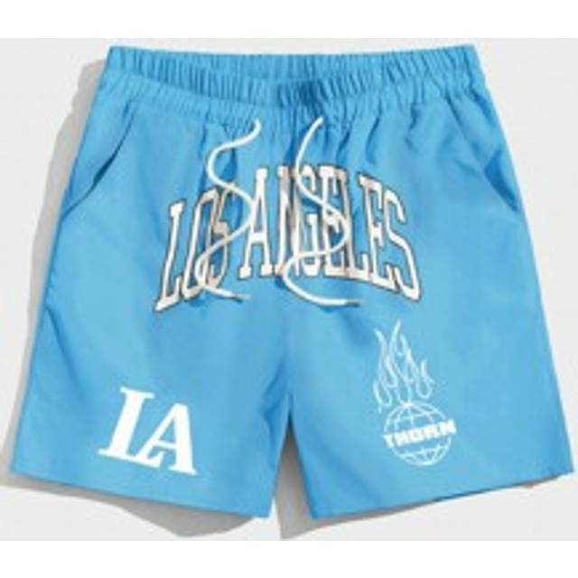 Herr sommar LOS ANGELES Letter Print Dragsko Midja Shorts för sommar, skola - Blå (L,M,S,XL,XS,XXL)