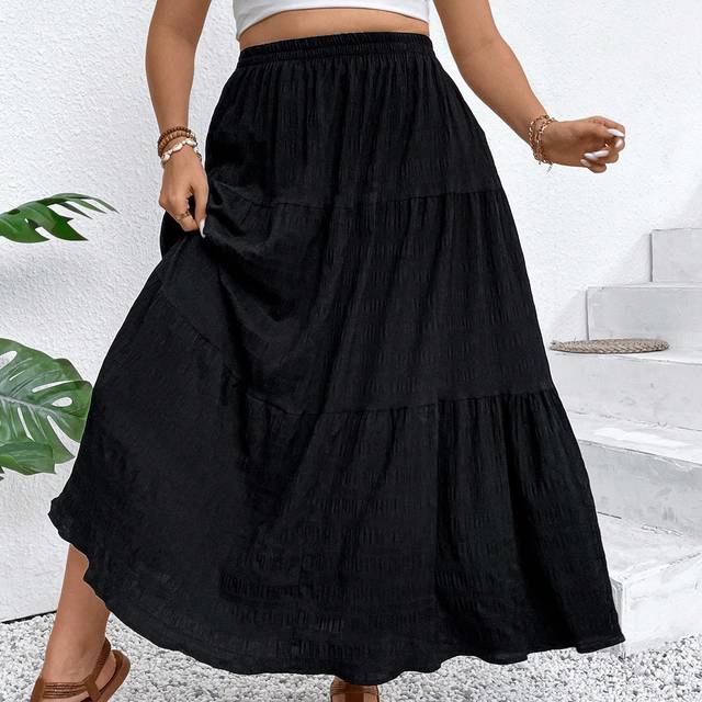 Breezaya Plus Size Vacation Leisure Solid Color Long Skirt Maxi Women Outfit
