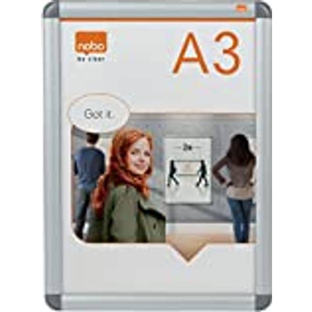 Nobo Affischram / Snäppram med Knäpplåsning, A3-format, Väggmontering, Aluminiumram, Frontplast med Antireflex, Premium Plus, Silver, 1902213