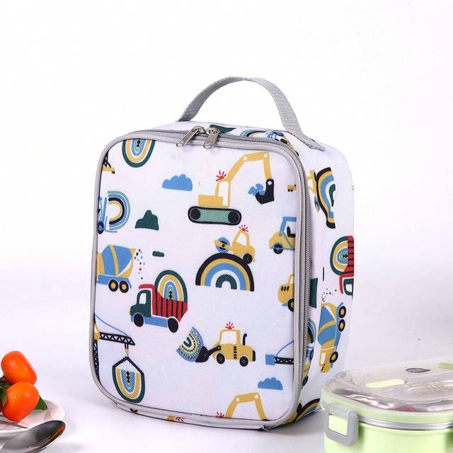 SHEIN Small Construction Truck Lunch Bag For Boys And Girls, Insulated Refrigerated Lunch Tote Bag, Reusable Lunch Box For Children Back To School Trip, Sch
