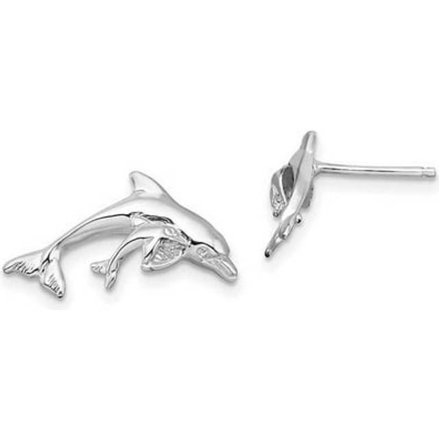 Sterling Silver Polished Dolphin & Baby Post Earrings