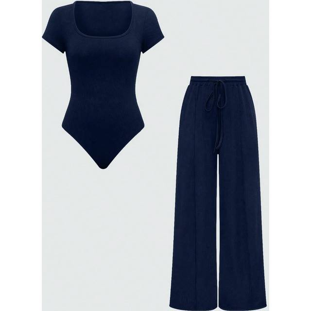 Calvaya Solid Tee Bodysuit & Drawstring Waist Pants