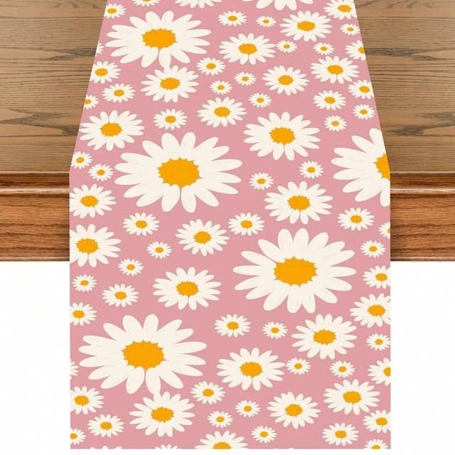 SHEIN 1Pc Table Runner, Flowers Daisy Summer Table Runner, Seasonal Holiday Kitchen Dining Table Decoration, Home Party Indoor Decor,Birthday Party Decor,Ta