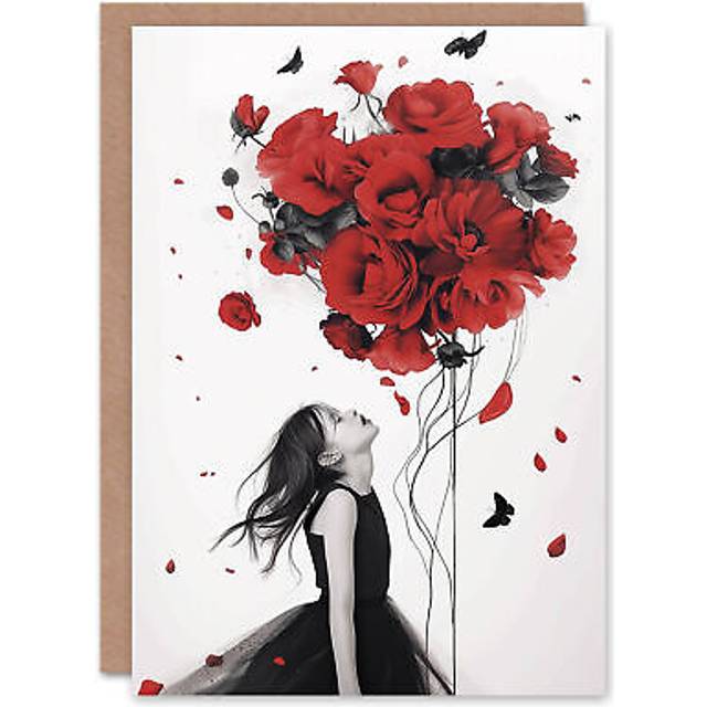 Birthday card gothic girl red roses flowers dark ghost greeting card