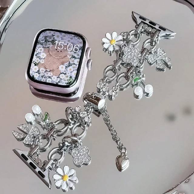 SHEIN 1pc Fashion Apple Watch Strap Gold Bracelet For Women, Metal Double Chain, Compatible With Apple Watch Series 10/9/8/7/SE/6/5/4, 38mm 40mm 41mm 42mm 4