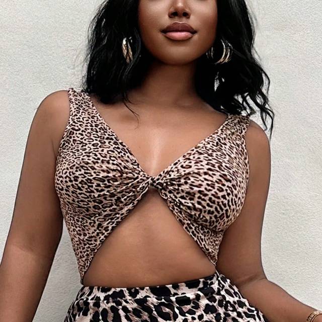 SHEIN Sexy Leopard Print Cropped Women&#39;s Tank Top For Beach Vacation